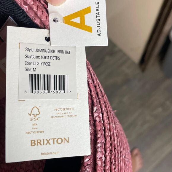 Brixton Pink Straw Sun Hat Joanna Short Brim In Dusty Rose Medium (7 1/4) - Picture 5 of 7